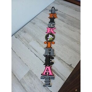 Trick treat hanging sign boo pink black shabby chic Halloween decor striped